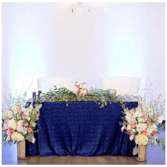 Navy Blue Sequin 60x102 Inch Tablecloth Wedding Party Table Linen - Picture 1 of 2